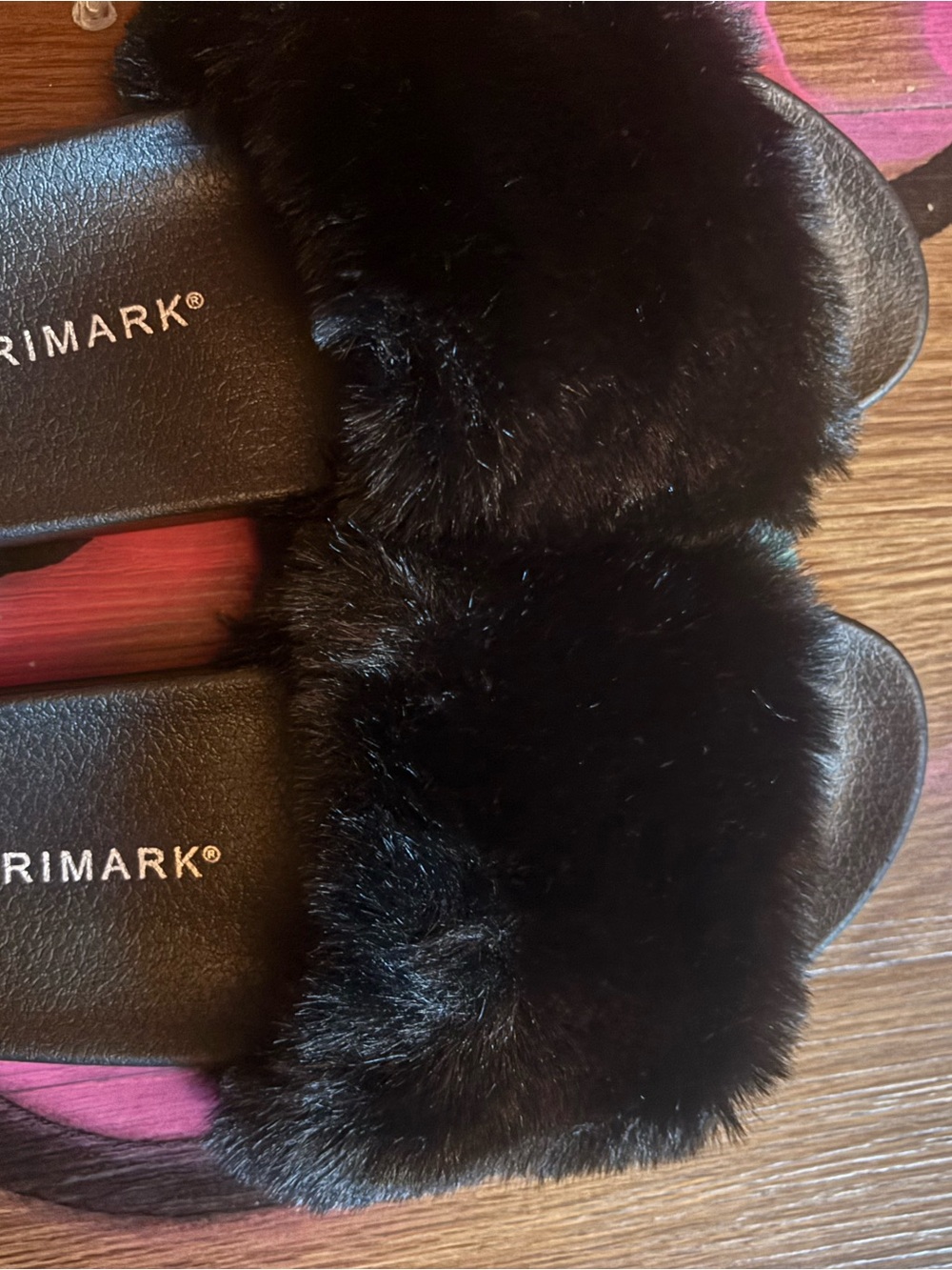 Primark Black Faux Fur Slide Slippers